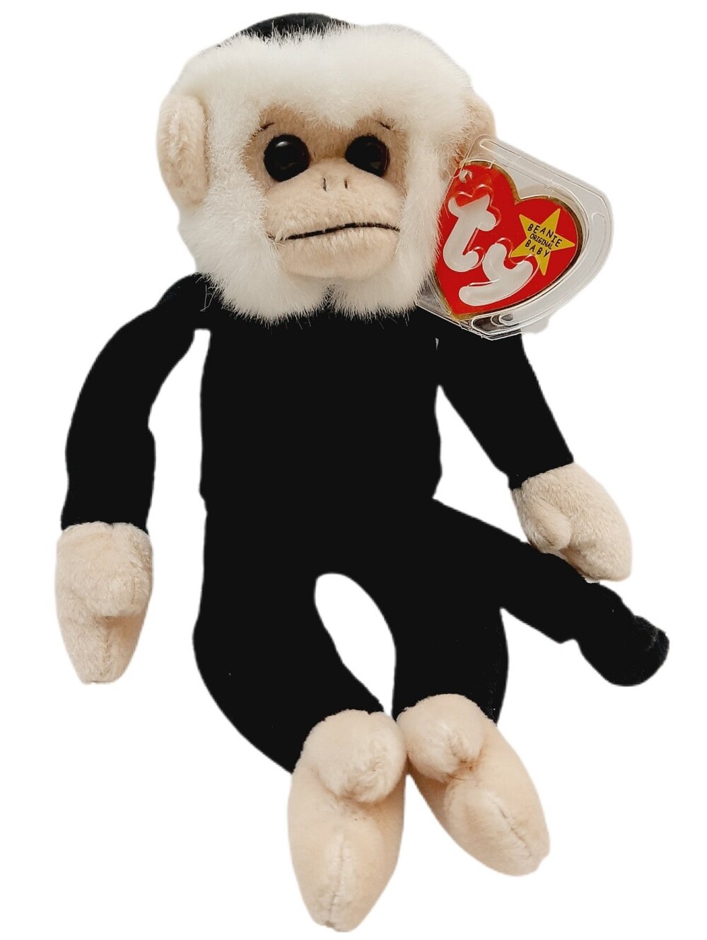 🍒 Vintage Ty Beanie Baby Mooch the Spider Monkey 1999 Black White Plush Toy Vtg
